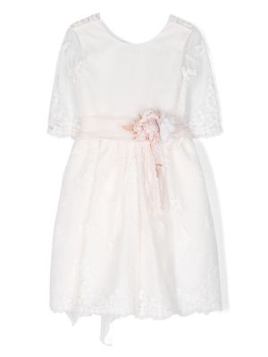 Mimilù lace-detailing tulle midi dress - White
