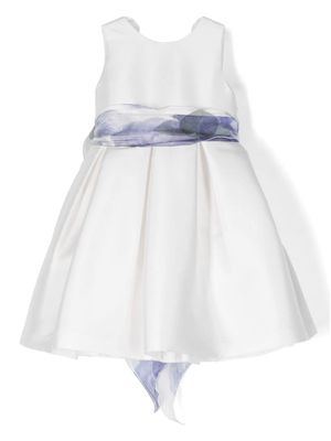 Mimilù organza-bow fastening pleated dress - White