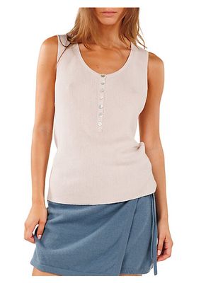 Mina Cotton-Silk Rib-Knit Henley Tank