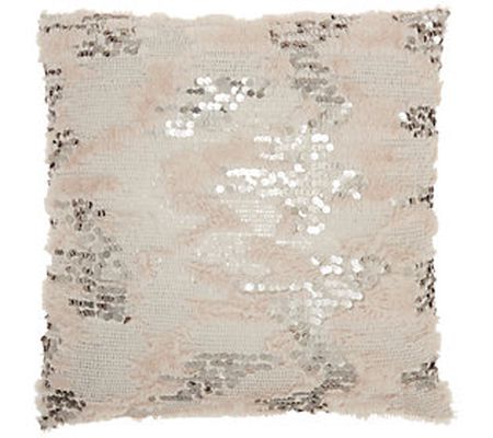 Mina Victory Faux Fur Sequins 20" X 20" Throw P illow