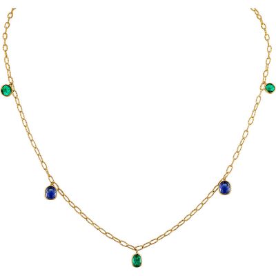 Mindi Mond Burma Sapphire & Colombian Emerald Station Necklace in 18K Yellow Gold