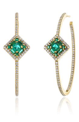 Mindi Mond Clarity Glam Asscher Emerald & Diamond Hoop Earrings in Yellow Gold/Diamond/Emerald