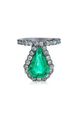 Mindi Mond Colombian Emerald & Diamond Shield Ring in Em/Silver/Gold 