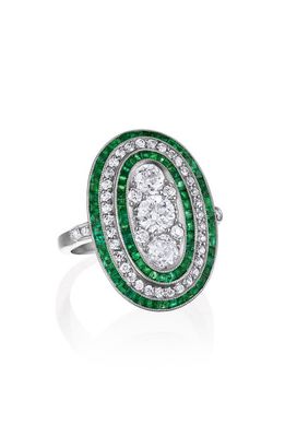 Mindi Mond Daring Deco Emerald & Diamond Ring in Platinum 