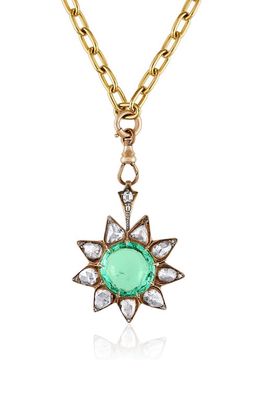 Mindi Mond Emerald & Diamond Sunburst Pendant Necklace in Yellow Gold
