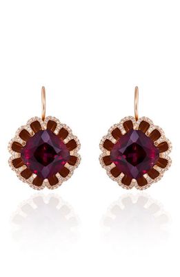 Mindi Mond Floating Rhodolite Garnet & Diamond Drop Earrings in Rose/Diamond/Garnet 