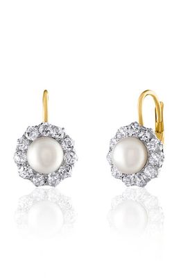 Mindi Mond Freshwater Pearl & Diamond Drop Earrings in Yellow Gold/Diamond/Pearl