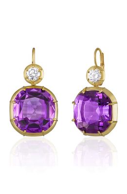 Mindi Mond Imperial Amethyst & Diamond Drop Earrings in Gold/Diamond/Amethyst