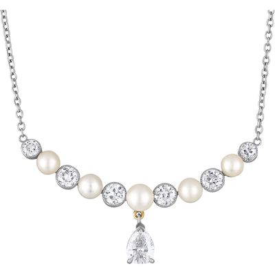 Mindi Mond Reconceived Victorian Diamond & Pearl Necklace in Gold/Platinum/Diamond/Pearl 