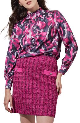Ming Wang Abstract Floral Crêpe de Chine Top in Mlby/Gnt/Biv