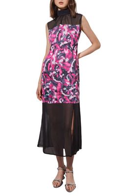 Ming Wang Abstract Floral Mixed Media Midi Dress in Mlby/Gnt/Biv