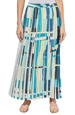 Ming Wang Abstract Print A-Line Skirt in Berm/Lim/Whb