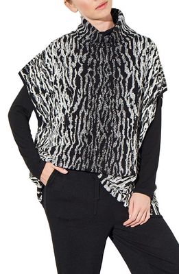 Ming Wang Animal Print Turtleneck Sweater in Black/Ivory