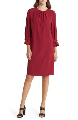 Ming Wang Bell Sleeve Crepe Shift Dress in Cherry Red