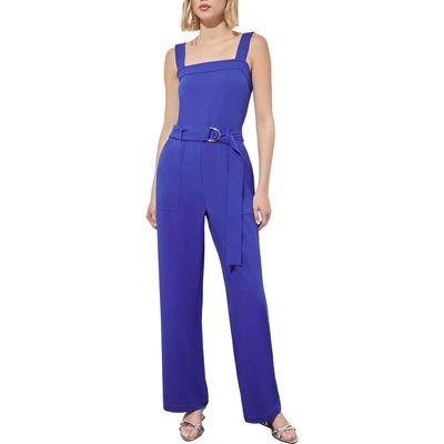 Ming Wang Belted Crepe Jumpsuit in Sapphire Sea