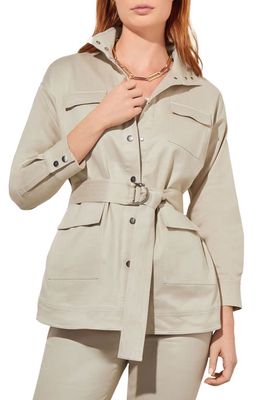 Ming Wang Belted Jacket in Limestone/White