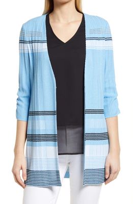 Ming Wang Burnout Stripe Soft Knit Jacket in Blue Splash/Black/White