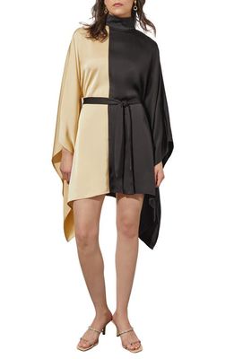 Ming Wang Colorblock Belted Crêpe de Chine Blouse in Gold/Black