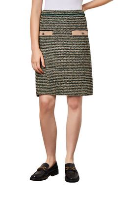 Ming Wang Contrast Detail Tweed Pencil Skirt in Jw Grn/Multi