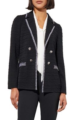 Ming Wang Contrast Trim Textured Knit Blazer in Black/White