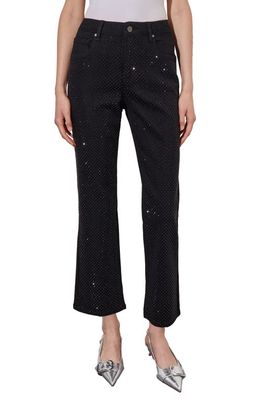Ming Wang Crystal Front Flared Ankle Jeans in Black