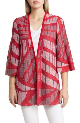 Ming Wang Directional Stripe Knit Jacket in Poppyred/whb