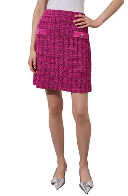 Ming Wang Faux Pocket Tweed Pencil Skirt in Mulberry/Black