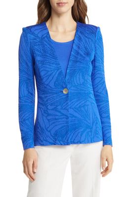Ming Wang Floral Jacquard Knit Jacket in Dazzling Blue
