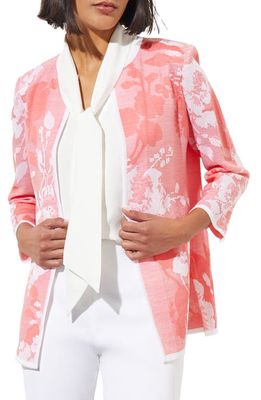 Ming Wang Floral Jacquard Knit Jacket in Sunkissed Coral/White