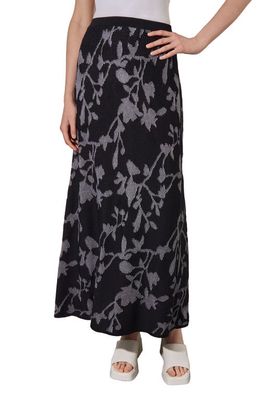 Ming Wang Floral Jacquard Maxi Skirt in Black/White