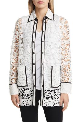 Ming Wang Floral Lace Jacket in White/black