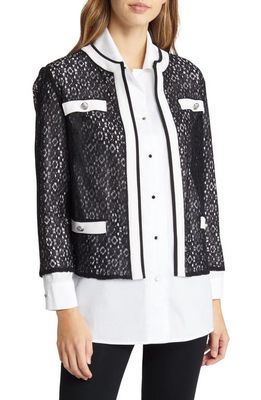 Ming Wang Floral Lace Knit Jacket in Black