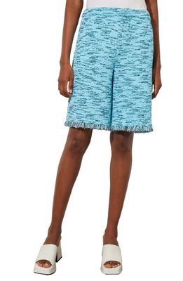 Ming Wang Fringe Trim Tweed Pull-On Bermuda Shorts in Dw Bl/Hz/Bwh