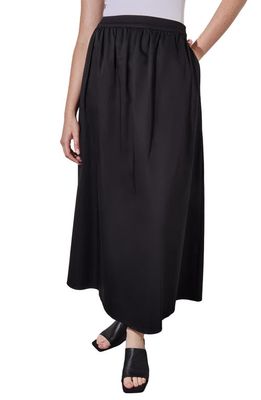 Ming Wang Gathered Cotton Blend Maxi Skirt in Black