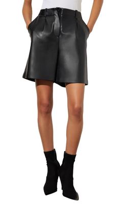Ming Wang High Waist Faux Leather Shorts in Black