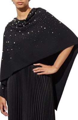 Ming Wang Imitation Pearl Wool & Cashmere Poncho in Black