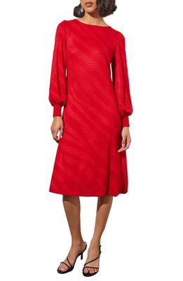 Ming Wang Long Sleeve Tonal Jacquard Sweater Dress in Garnet
