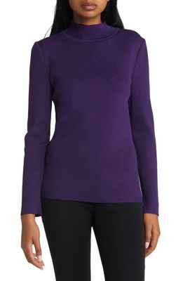 Ming Wang Mock Neck Tunic Sweater in Valient Purple/Black