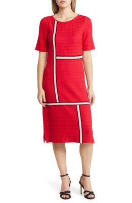 Ming Wang Modern Stripe Sheath Dress in P Red/ln/bwh