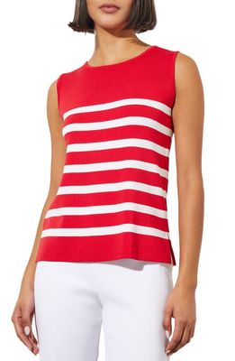 Ming Wang Nuatical Stripe Sleeveless Knit Top in Poppy Red/White