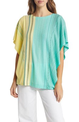 Ming Wang Ombré Stitch Butterfly Sleeve Knit Top in Goldfinch Seaspray Blk White