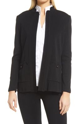 Ming Wang Patch Pocket Multitexture Knit Jacket in Blk