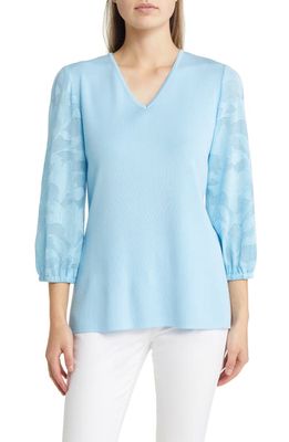 Ming Wang Patterned Puff Sleeve Sweater in Serene