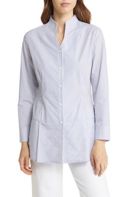 Ming Wang Pinstripe Peplum Tunic Shirt in Dazzling Blue/White