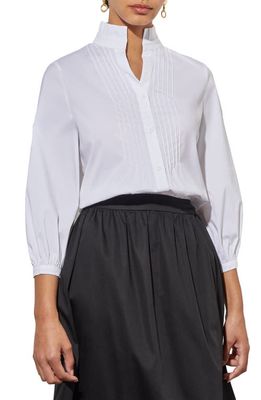 Ming Wang Pintuck Front Button-Up Shirt in White