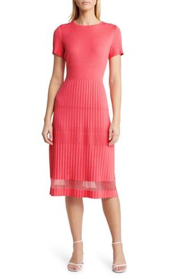 Ming Wang Pleated Knit Dress in Sunkissed Coral