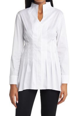 Ming Wang Pleated Stand Collar Tunic Blouse in White