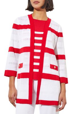 Ming Wang Rib Stripe Sheer Jacket in White/Poppy Red