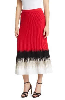 Ming Wang Ribbed Ombré Midi Skirt in P Red/lm/bwh