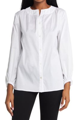 Ming Wang Ruched Neck Blouse in White